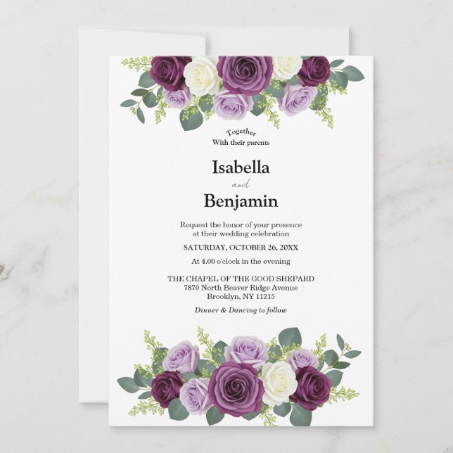 Elegantens Lila och inbjudan till bröllop om Blomm (Framsida)