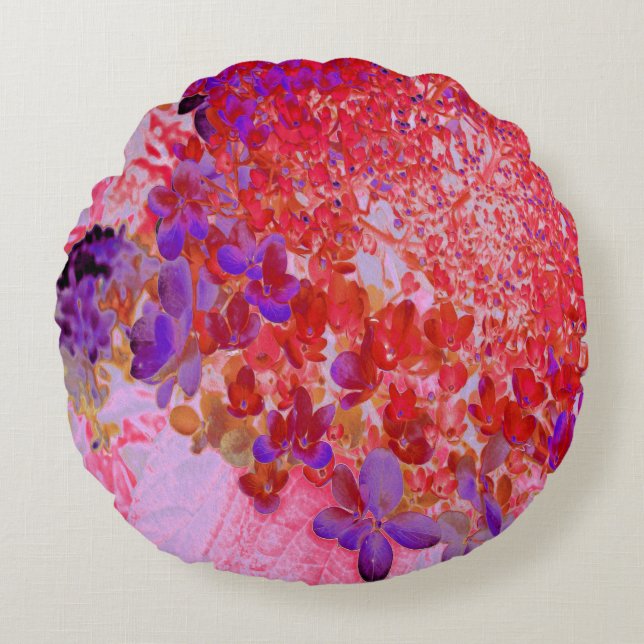 Elegantens Lila och Orange Limelight Hydrangea Rund Kudde (Framsidan)