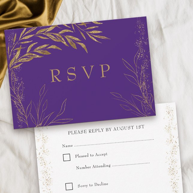 Elegantens Lila och OSA kort Guld Löv (Quinceanera RSVP in purple, from my Gold Leaf Collection
)
