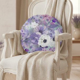 Elegantens Lila och vilda blommor och Himlar Rund Kudde