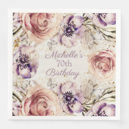 Elegantens Lila  Rosa 70:e Födelsedagsfesten Pappersservett