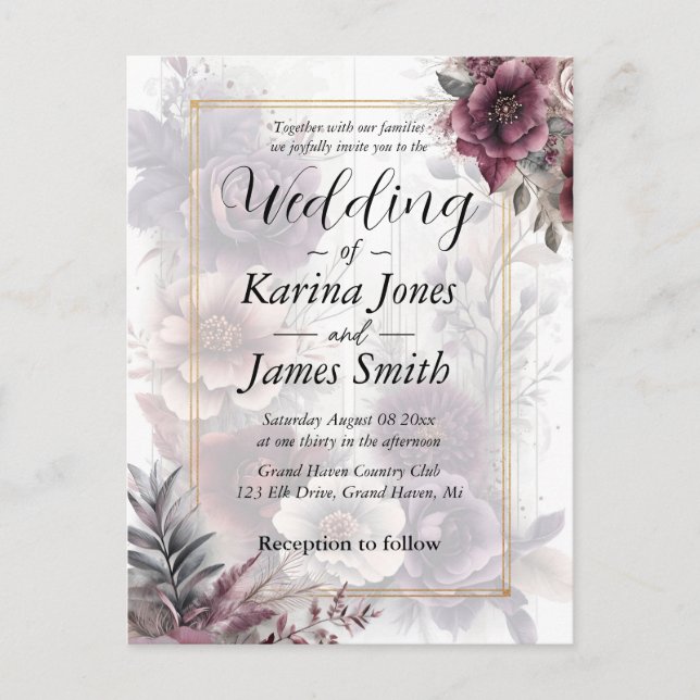 Elegantens lila, rosa och den marina blommigten Br Vykort (Framsida)