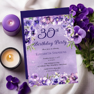 Elegantens Lila Violas Blommigt 30års födelsedag P Inbjudningar