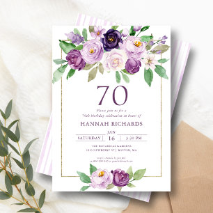 Elegantens Lila Violet Blommigt 70:e födelsedage Inbjudningar