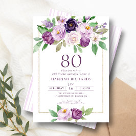 Elegantens Lila | Violet Blommigt 80:e födelsedage Inbjudningar