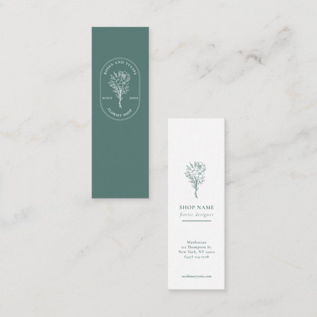 Elegantens logotyp Grönt vit Florist Minimalist Mini Visitkort (Fram/baksida)