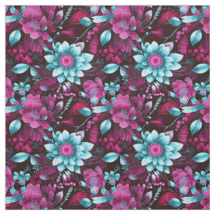 Elegantens Magenta och Blek Blue Boho Chic Blommig Tyg