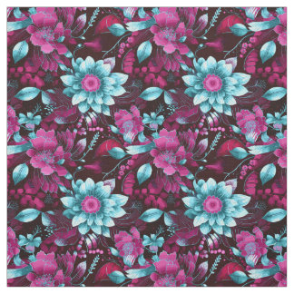 Elegantens Magenta och Blek Blue Boho Chic Blommig Tyg