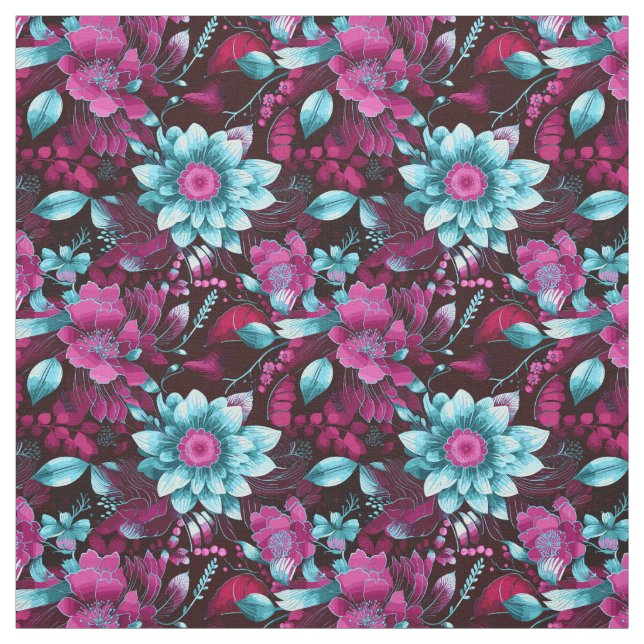 Elegantens Magenta och Blek Blue Boho Chic Blommig Tyg (Provkarta)