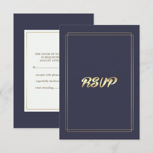 Elegantens marinblå | GULD BRÖLLOP OSA Kort (Fram/baksida)