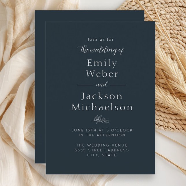 Elegantens marinblå inbjudningar (Navy blue and white wedding invitation)