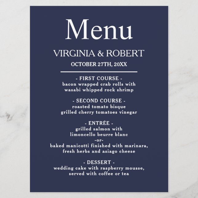Elegantens marinblå | Minimalistiskt Bröllop Program (Framsida)