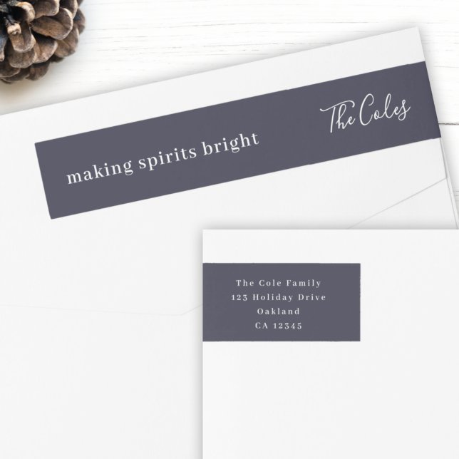 Elegantens marinblå, moderna, minimala Returadress Etikettband (Add cheer to your mail with this minimalist holiday wrap around label)