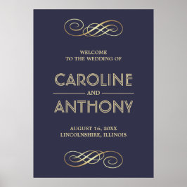 Elegantens marinblå | Välkomstskylt för Guld Bröll Poster