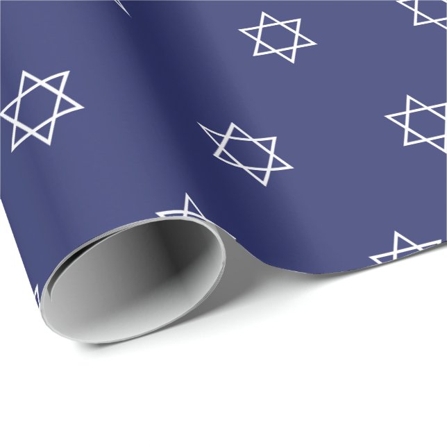 Elegantens marinblå vit Magen David mönster modern Presentpapper (Rullad Hörn)