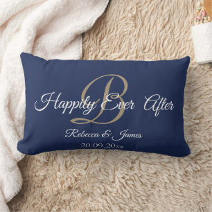 Elegantens marinflotta Guld Monogrammed lyckligtvi Lumbarkudde