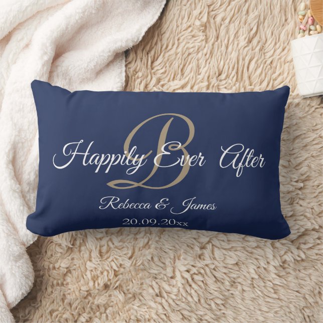 Elegantens marinflotta Guld Monogrammed lyckligtvi Lumbarkudde (Filt)
