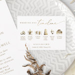 Elegantens minimala tidslinje för vit och Guld Brö Tilläggskort<br><div class="desc">Hjälp dina gäster att hålla reda på händelserna med det här tidslinjekortet för infogning i elegant bröllop. Finns även som programkort med information om bröllopsprogrammet på baksidan. Elegant enkel och modern design med delikat guld vattenfärgstidslinjeikon bilder. Du kan lägga till tiden för din egen händelse med hjälp av malltextrutorna och...</div>