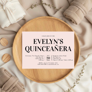 Elegantens minimalistiska, enkla quinceanera-Rosa Inbjudningar