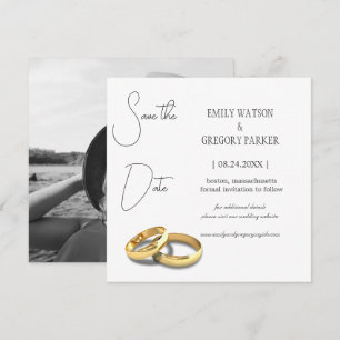 Elegantens minimalistiska foto av guld ring spara datumet