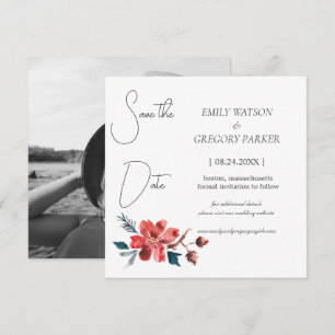 Elegantens minimalistiska foto av vattenfärgsblomm spara datumet