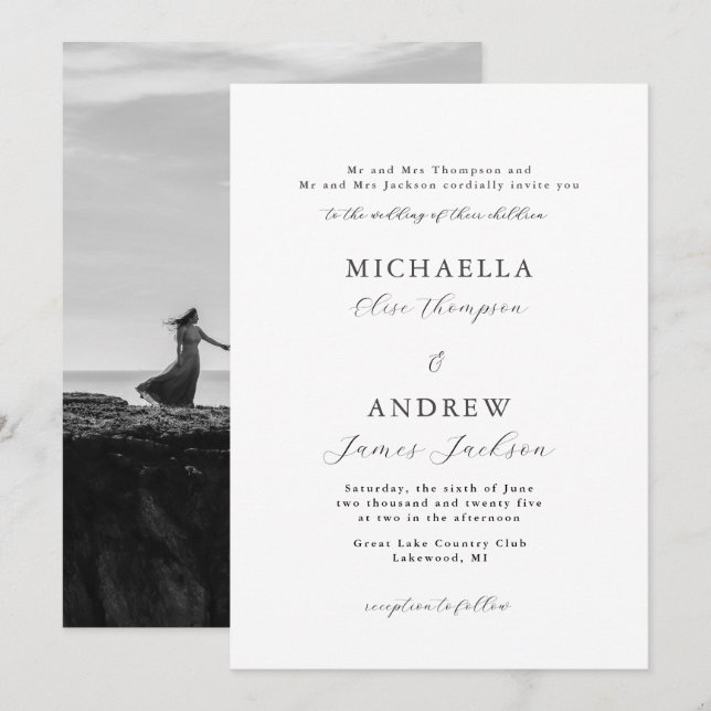 Elegantens minimalistiska inbjudan till förfinat b (Fram/baksida)