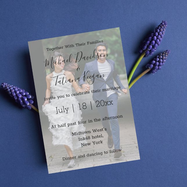 elegantens minimalistiska moderna bröllop-fotoöver inbjudningar (Skapare uppladdad)