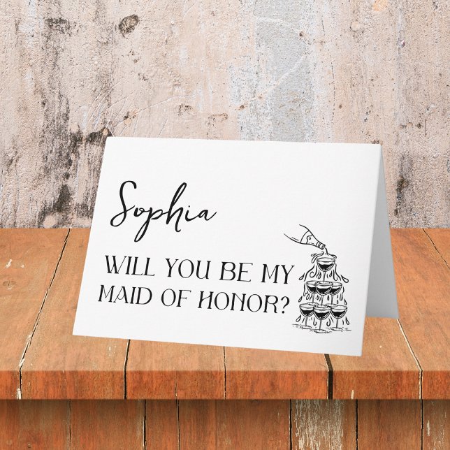 Elegantens minimalistiska moderna Maid of honor Fr Kort (Pop the bubbly! This fun, customizable card is the perfect way to propose to your maid of honor.)