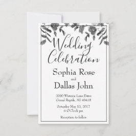 Elegantens minimalistiska moderna svarta vita blom inbjudningar