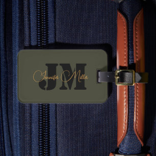 Elegantens minimalistiska mörk olivoljans monogram bagagebricka