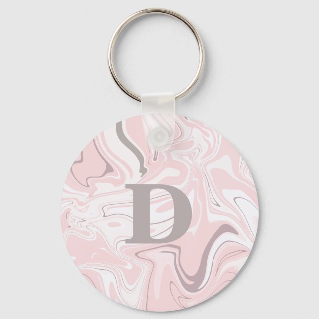 Elegantens minimalistiska rosa och vita marmor nyckelring (Framsida)