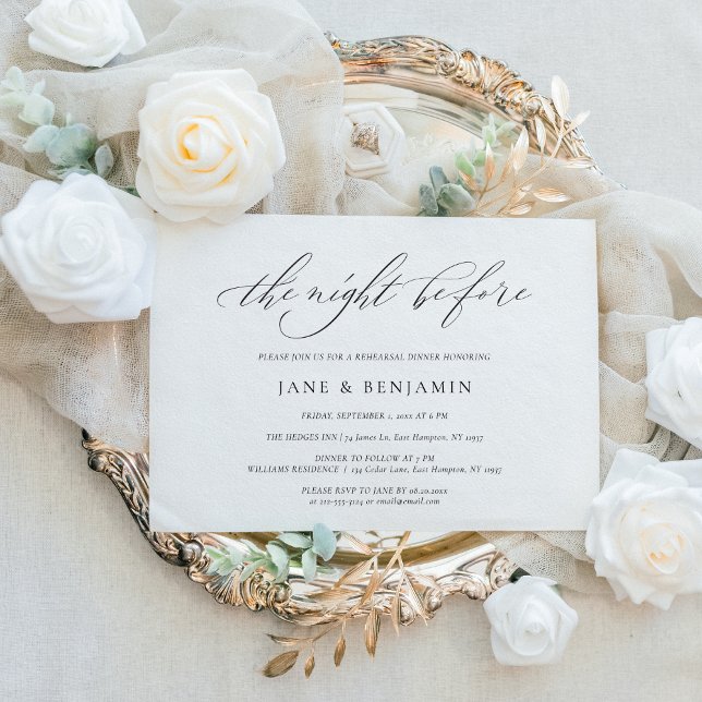 Elegantens minimalistskribentsmålare Bröllop Inbjudningar (This elegant, minimalist rehearsal dinner invite features a flowing calligraphy script.)