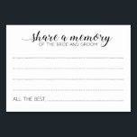 Elegantens  minne för råd om Bride Groom Bröllop Bordsnummer<br><div class="desc">Den här eleganten  A-minneskort är perfekten som tillägg till din bröllopsmottagning eller möhippa. Den här designen har en kombination av handskrift och blockera typsnitt i svart. Det finns utrymme för gäster att lämna sina minnen och namn. En del av Alejandra-samlingen.</div>