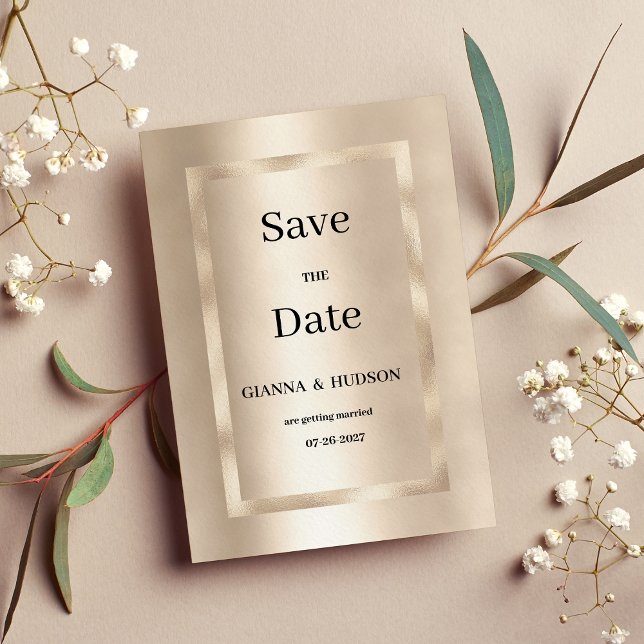 Elegantens minsta champagne guld Spara datum Inbjudningar (Elegant minimalist champagne gold Save the Date )