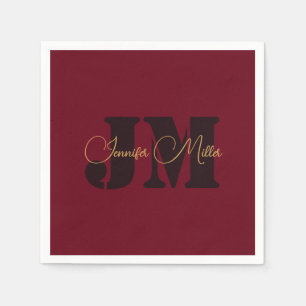 Elegantens minsta djupburgundära monogramdesign pappersservett