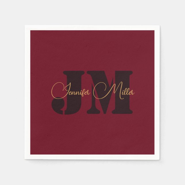 Elegantens minsta djupburgundära monogramdesign pappersservett (Framsidan)