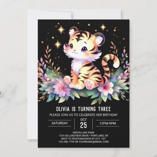 Elegantens minsta tiger-födelsedag inbjudningar (Framsida)