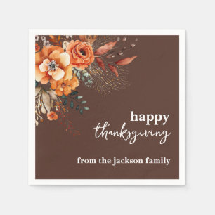 Elegantens moderna blommigt thanksgiving brun pappersservett