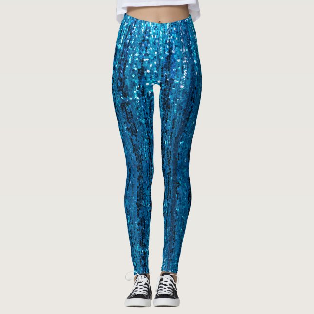 Elegantens moderna chic blåa Glitter Gnistra-sekve Leggings (Framsida)