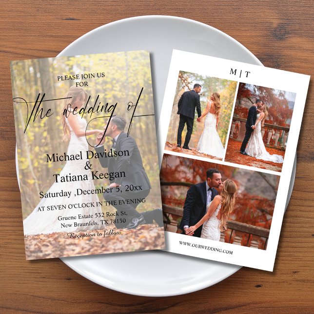 elegantens moderna chic-skript 4 foton bröllop inbjudningar (Skapare uppladdad)