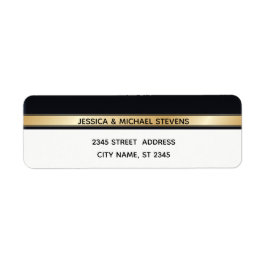 Elegantens moderna chic svart vit och guld bröllop returadress etikett