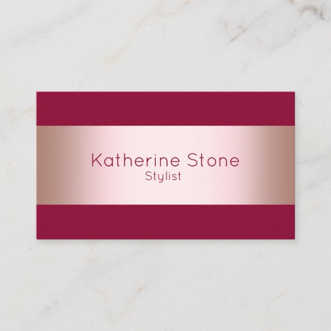 Elegantens moderna chick ro guld och burgundremsor visitkort (Framsida)