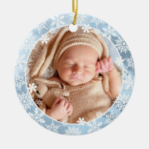 Elegantens moderna första julfoto i baby julgransprydnad keramik