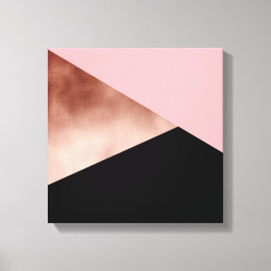elegantens moderna geometriska rosa ro guld svart canvastryck