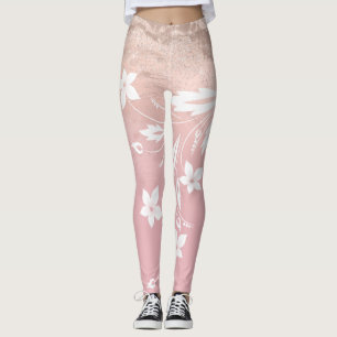 Elegantens moderna gradient ro guld glitter blommi leggings