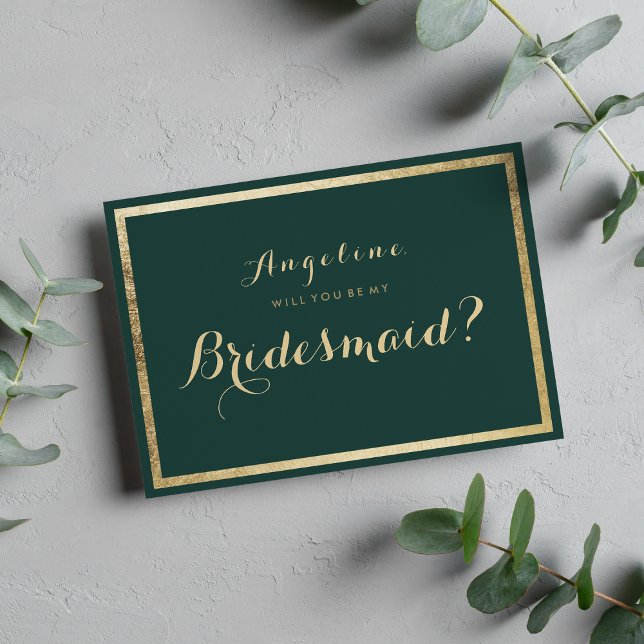 Elegantens moderna grönt faux guld Bridesmaid Inbjudningar (Elegant modern forest green faux gold Bridesmaid Invitation )