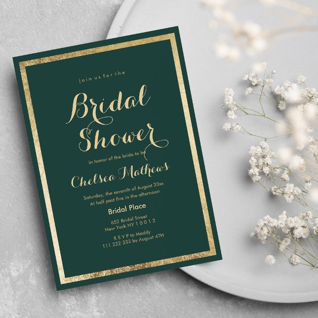 Elegantens moderna grönt guld Möhippa Inbjudningar (Elegant modern forest green gold Bridal Shower Invitation )