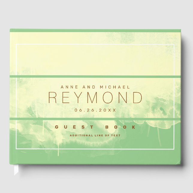 elegantens moderna grönt gult bröllop gäst-bok gästböcker (Framsida)
