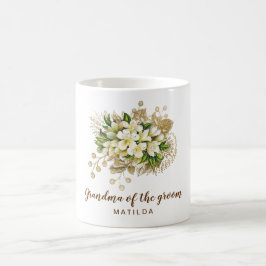 Elegantens moderna guld-blommigt-mormor i groomen kaffemugg