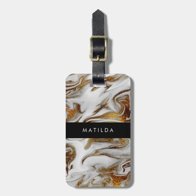 Elegantens moderna guld- och vitmarmor av koppar bagagebricka (Vertikal Framsida)